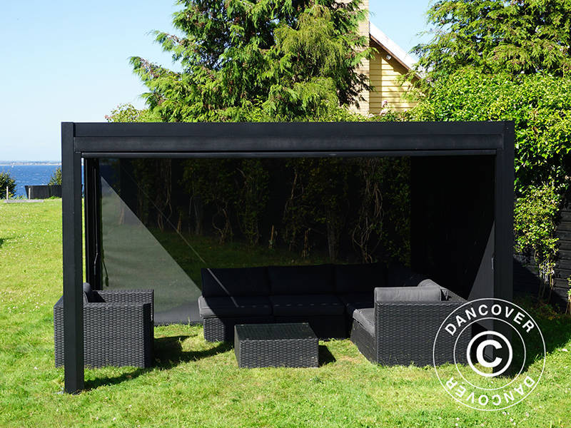 Bioklimatisk pergola-pavillon San Pablo Alu+, 4x4m, inkl. 4 sidevægge, Sort