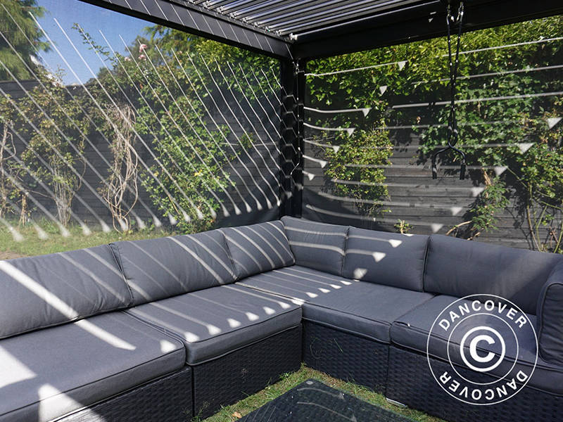 Bioklimatisk pergola-pavillon San Pablo Alu+, 4x4m, inkl. 4 sidevægge, Sort