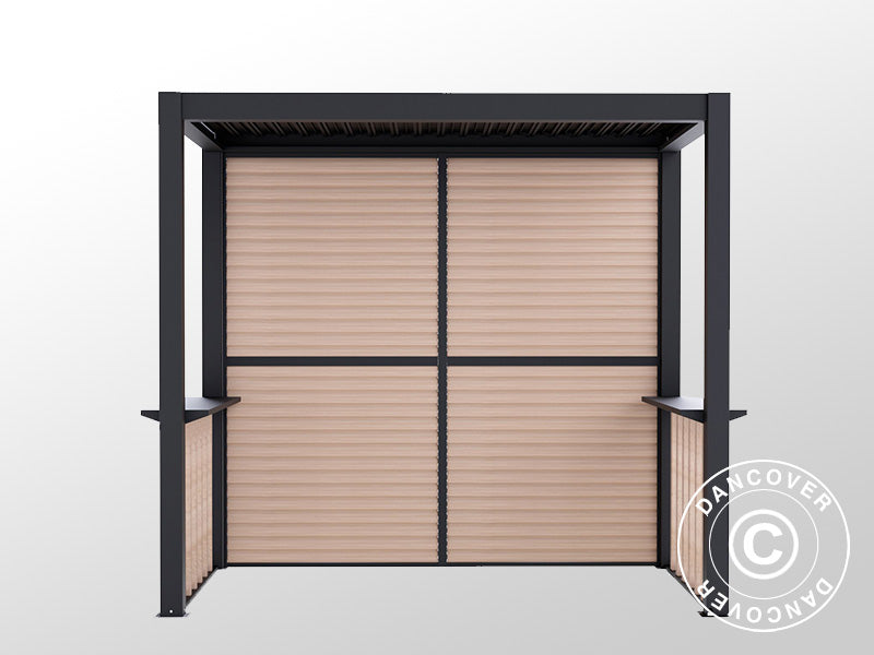 Pergola San Juan til grill, inkl. lamelvægge og sider, 2,5x1,5x2,3m, Sort/Træ-look