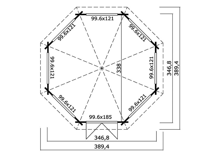 Havepavillon i træ Lorraine, ottekantet 3,47x3,47x3,45m, 44mm, Natur