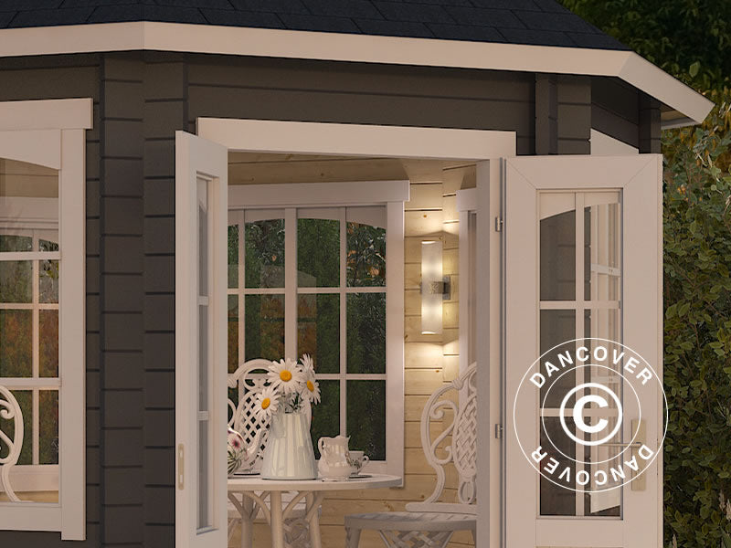 Havepavillon i træ Lorraine, ottekantet 3,47x3,47x3,45m, 44mm, Mørkegrå