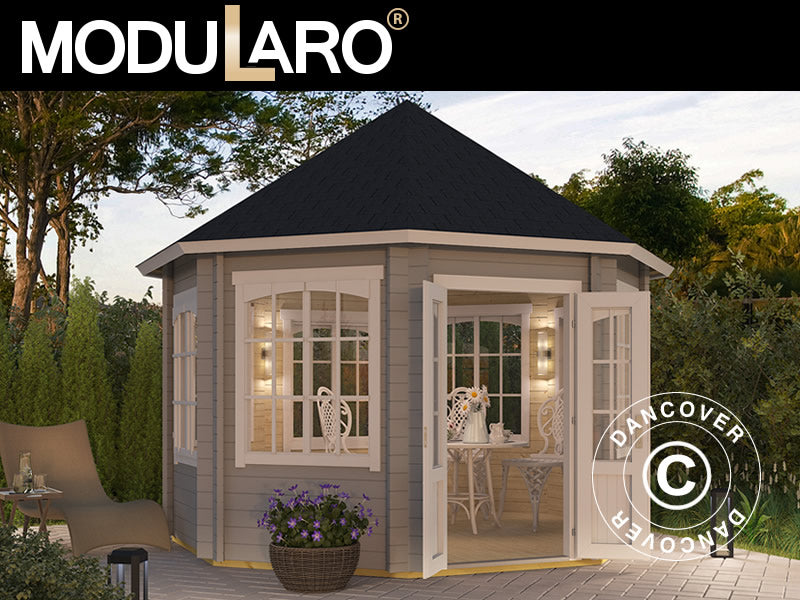 Havepavillon i træ Lorraine, ottekantet 3,47x3,47x3,45m, 44mm, Lysegrå