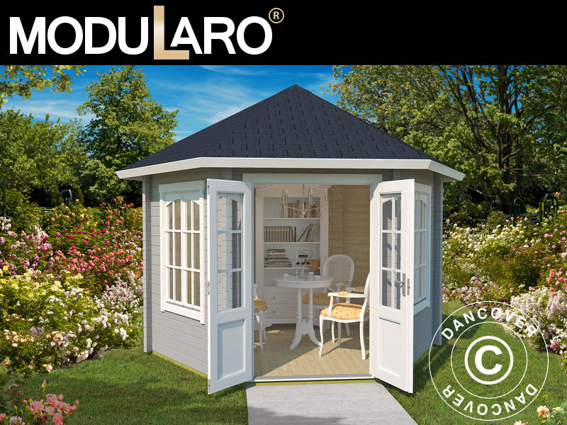 Havepavillon i træ Provence, sekskantet 3,5x3,03x3,18m, 44mm, Lysegrå