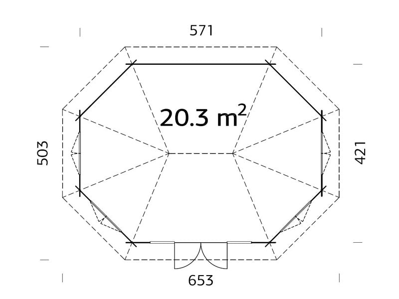 Havepavillon i træ m/trægulv, 5,71x4,21x3,71m, 20,3m², Natur
