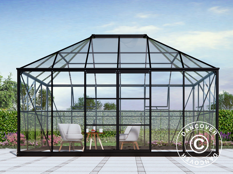 Orangeri, pavillon glas 12m², 4,2x2,86x2,84m m/sokkel, Sort