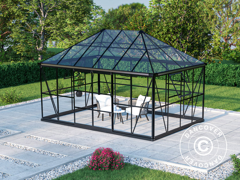Orangeri, pavillon glas 12m², 4,2x2,86x2,84m m/sokkel, Sort