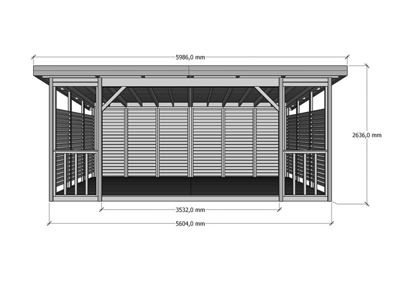 Havepavillon i træ Sion, 5,6x2,84x2,64m, 15,9m², Natur