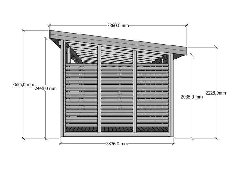 Havepavillon i træ Sion, 5,6x2,84x2,64m, 15,9m², Natur