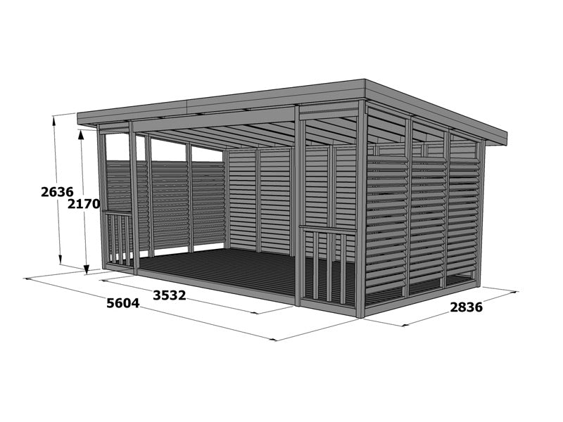 Havepavillon i træ Sion, 5,6x2,84x2,64m, 15,9m², Natur