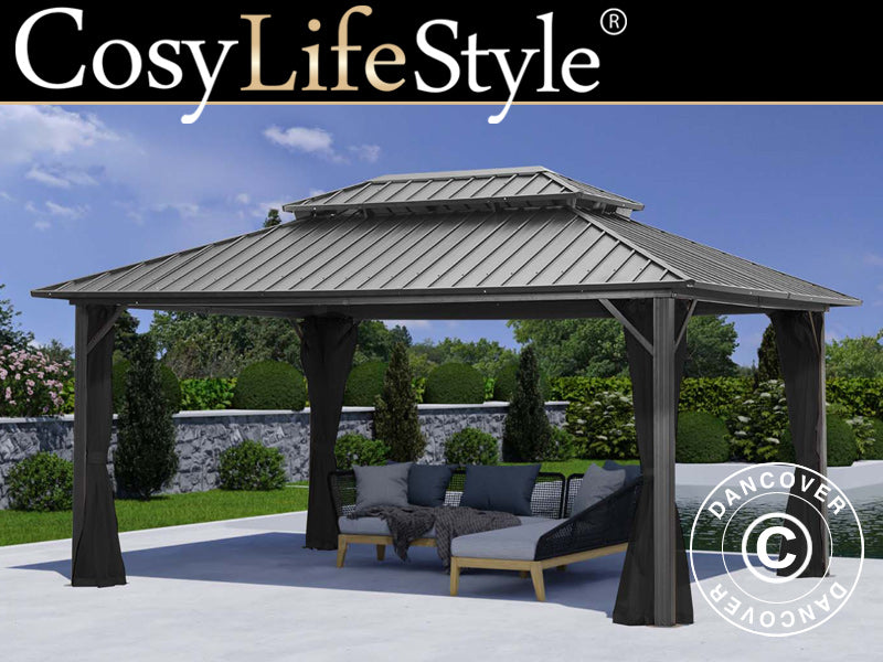 Pavillon San Francisco m/sidevægge og myggenet, 3,65x4,85m, Sort