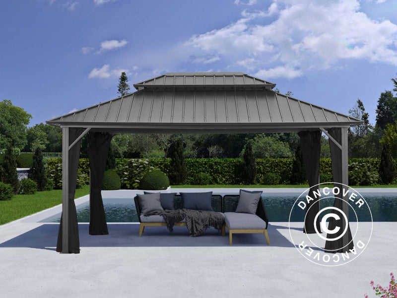 Pavillon San Francisco m/sidevægge og myggenet, 3,65x4,85m, Sort