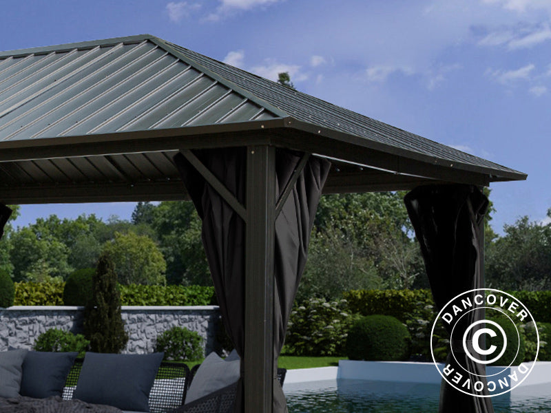 Pavillon San Bernardino m/sidevægge og myggenet, 3,65x4,85m, Sort