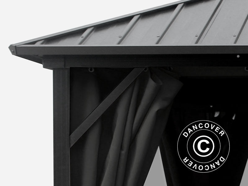 Pavillon San Bernardino m/sidevægge og myggenet, 3,65x4,85m, Sort