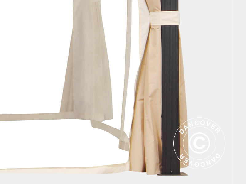 Pavillon San Bernardino m/sidevægge og myggenet, 3,65x4,85m, Sort/Natur