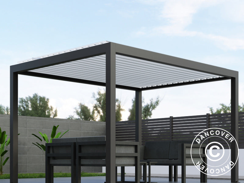 Bioklimatiske pergola pavillon Génova, 4x4m, Antracit/Hvid