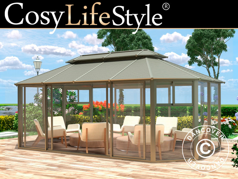 Pavillon San Bruno m/polycarbonat, ottekantet 4,35x6,6m, Messing