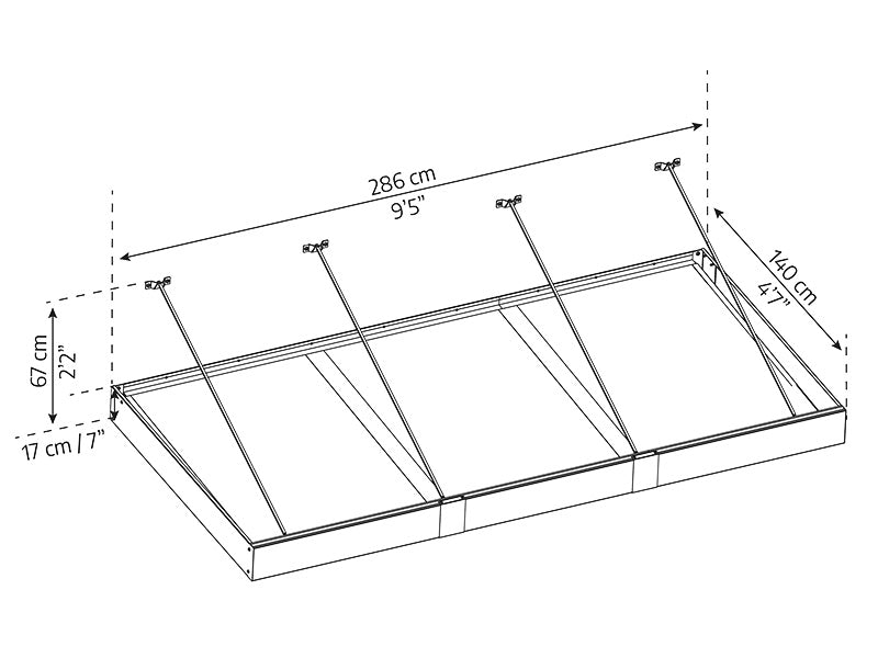 Baldakin Sophia XL 3000, Palram/Canopia, 1,40x2,86x0,17m, Mørkegrå/transparent