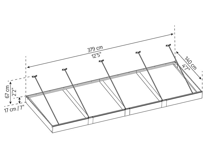 Baldakin Sophia XL 4000, Palram/Canopia, 1,40x3,79x0,17m, Mørkegrå/transparent