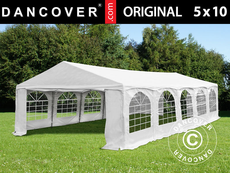 Partytelt Original 5x10m PVC 900, "Arched", Hvid