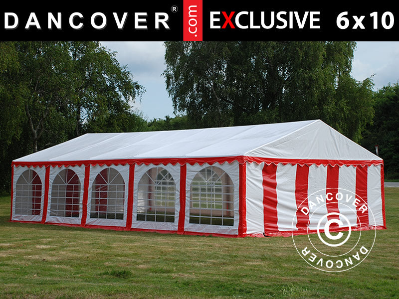 Partytelt Exclusive  6x10m PVC, Rød/Hvid