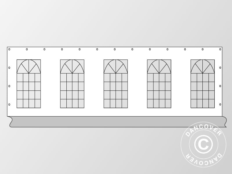 Sidevæg med vindue til partytelt PLUS 10m, Hvid/Grå