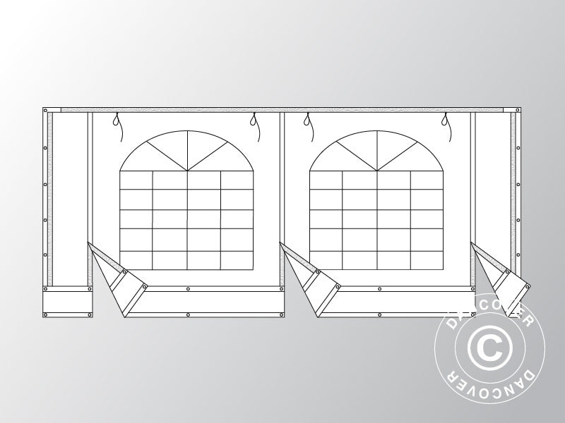 Endevæg m/stort vindue og bred dør, 5m, brandhæmmende, PVC, Hvid