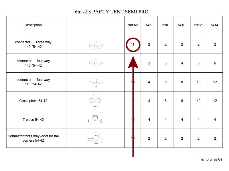 3-vejs samling, Ø42+Ø54mm, 140°
