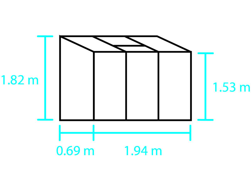 Vægdrivhus Glas Halls Altan, 1,33m², 0,69x1,94x1,82m, Aluminium