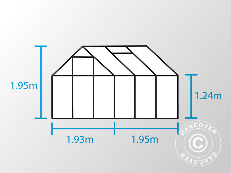 Drivhus Glas Halls Popular 3,8m², 1,93x1,95x1,95m, Aluminium