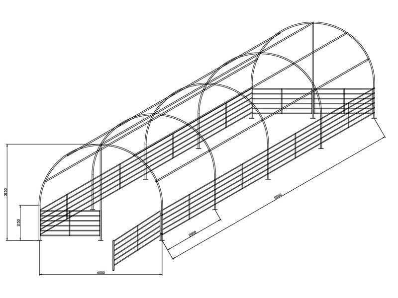 Læskur til husdyr 4x8x3,15m, PVC, Grøn