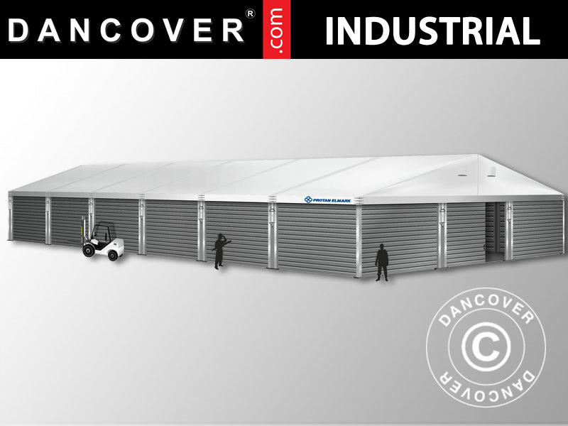 Professionel lagerhal Alu 15x30x6,53m m/skydeport, PVC/Metal, Hvid