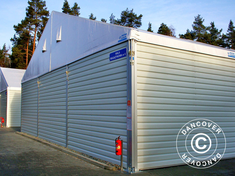 Professionel lagerhal Alu 20x30x8,04m m/skydeport, PVC/Metal, Hvid