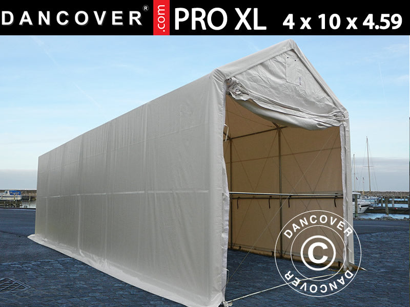 Lagertelt PRO XL 4x10x3,5x4,59m, PVC, Hvid