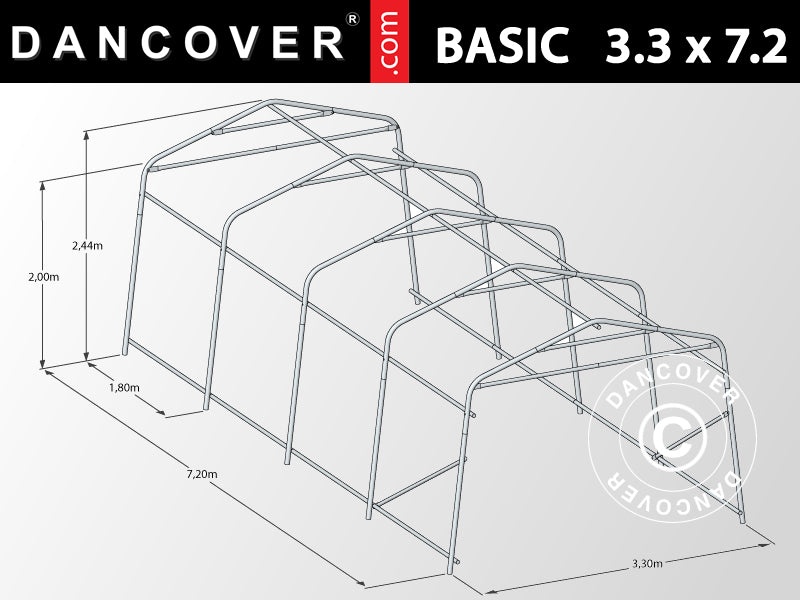 Garagetelt Basic 3,3x7,2x2,4m PE, Grå
