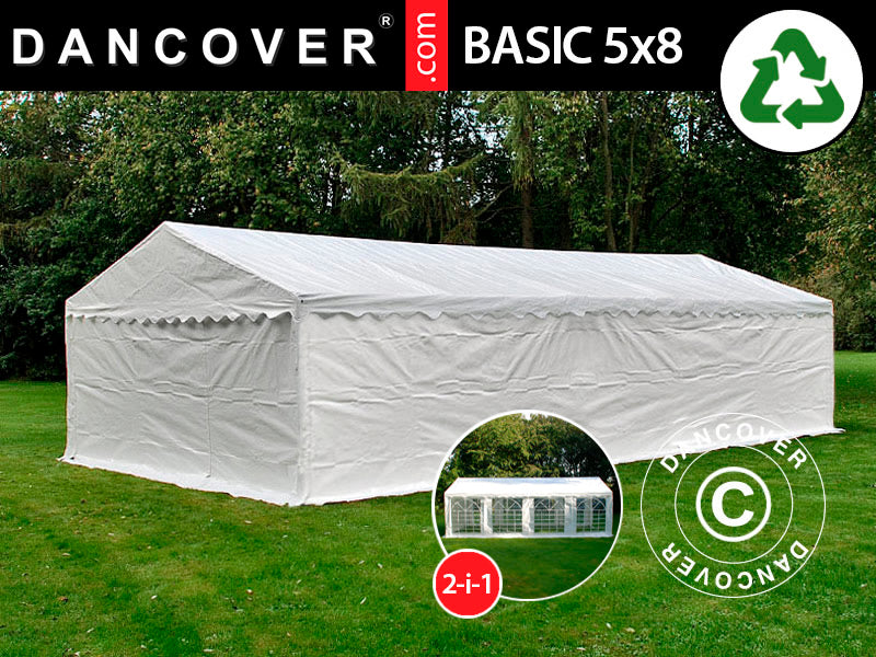 Opbevaringstelt Basic 2-i-1, 5x8m PE 700, Hvid