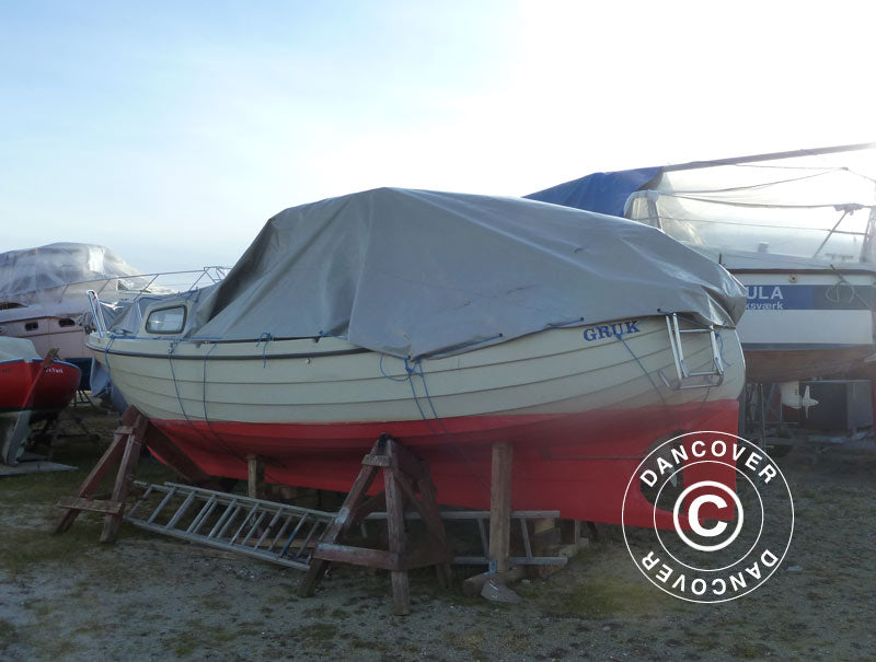 Presenning 4x6m, PVC 600g/m², Grå, Brandhæmmende