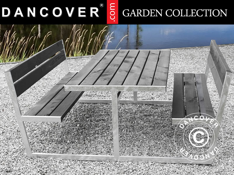 Bord/bænkesæt m/ryglæn, 2,05x1,8x0,85m, Sort