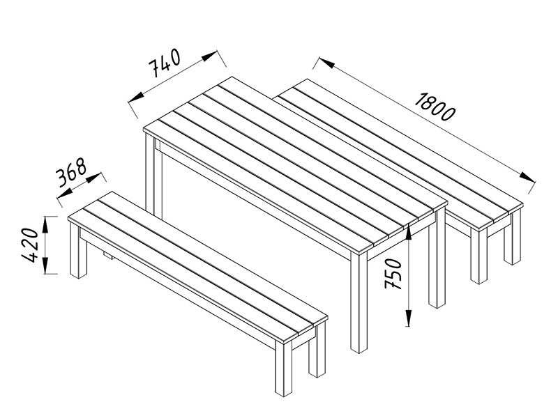 Bord/bænkesæt, 0,74x1,8x0,75m, Natur