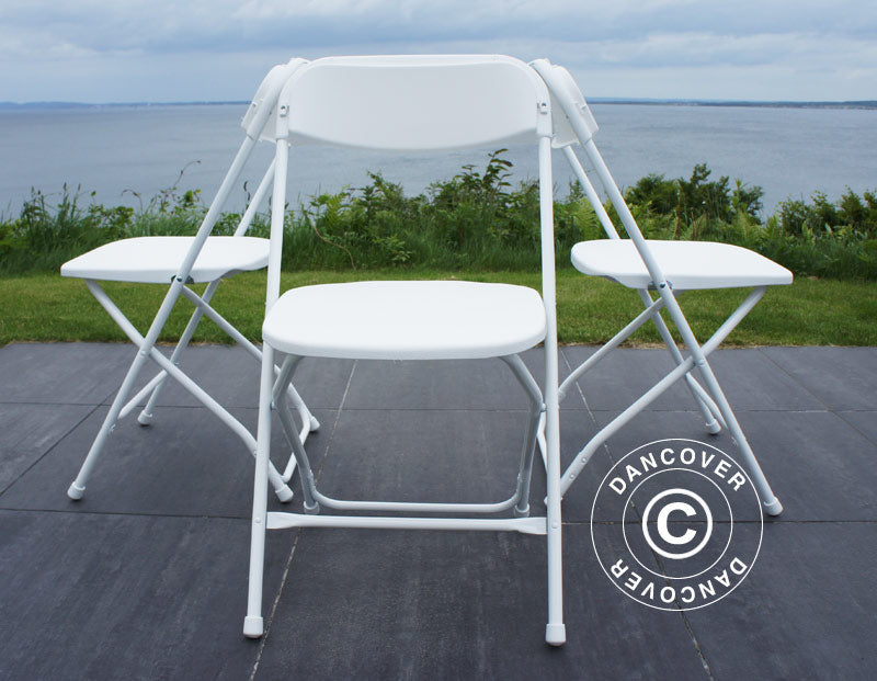 Rundt klapbord 154 cm Ø + 8 stole, Lysegrå/Hvid