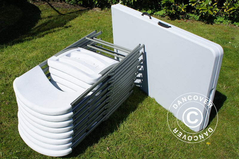 Festpakke, 1 klapbord (180cm) + 8 stole, Lysegrå/Hvid