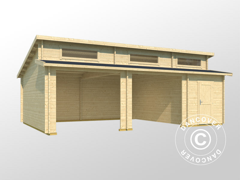 Dobbeltgarage, carport i træ Vaasa, 7,8x5,2x3,21m, 44mm, Natur