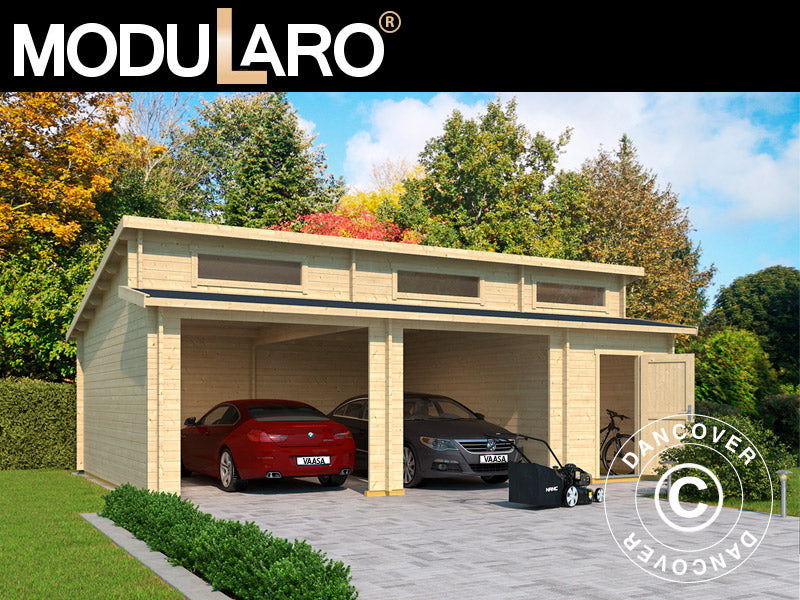 Dobbeltgarage, carport i træ Vaasa, 7,8x5,2x3,21m, 44mm, Natur