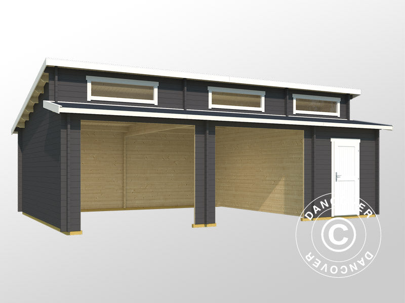 Dobbeltgarage, carport i træ Vaasa, 7,8x5,2x3,21m, 44mm, Mørkegrå