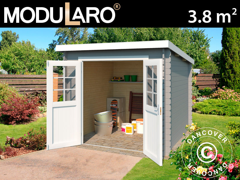 Redskabsskur i træ Hagen 2,3x1,75x2,11m, 28mm, 3,8m², Lysegrå