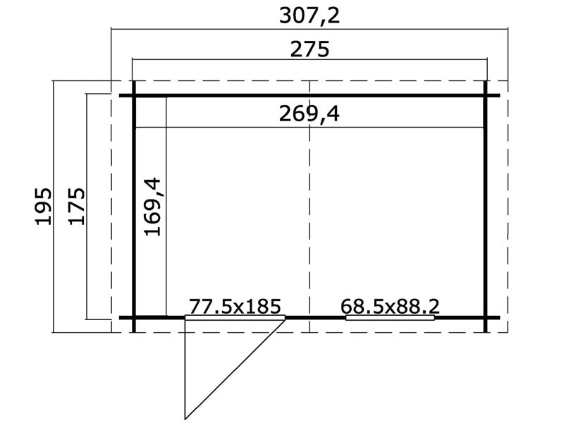 Redskabsskur i træ Marseille 2,75x1,75x2,34m, 28mm, 4,56m², Natur