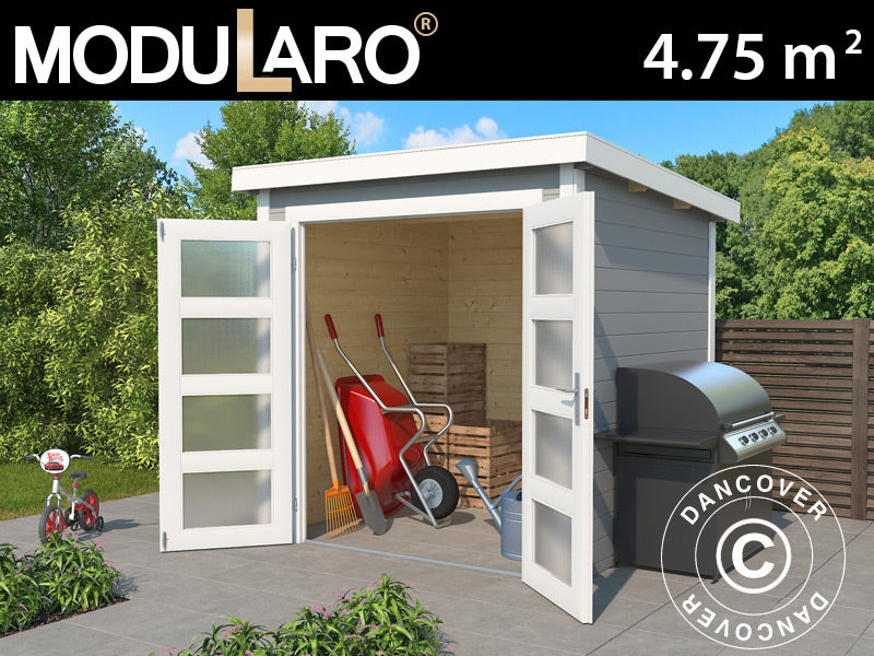 Redskabsskur i træ Torrent 2x2,5x2,11m, 28mm, 4,75m², Lysegrå