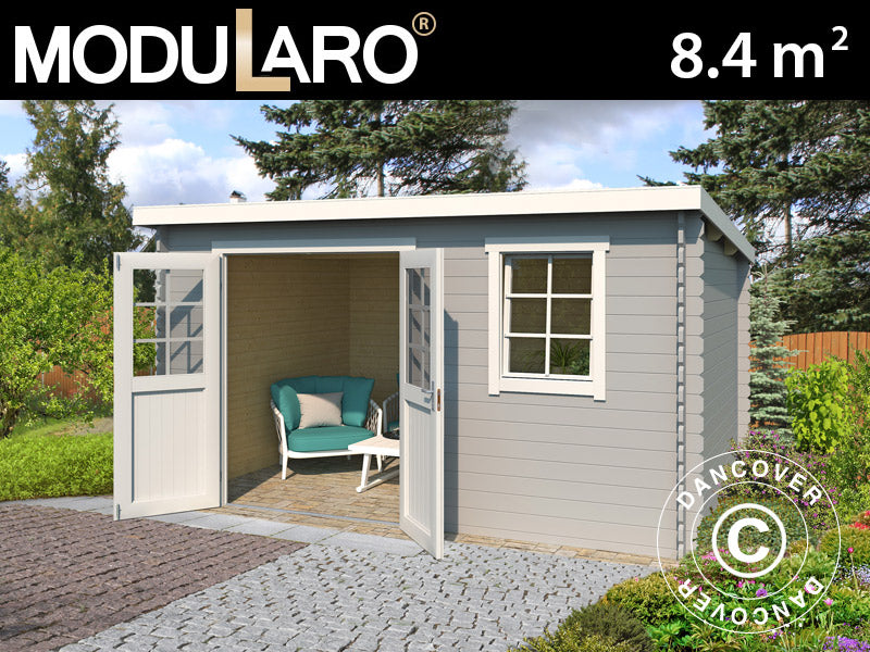 Redskabsskur i træ Asker 3,8x2,3x2,11m, 28mm, 8,4m², Lysegrå