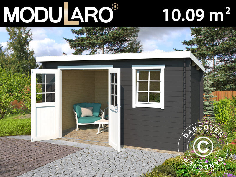 Redskabsskur i træ Asker 3,8x2,75x2,11m, 28mm, 10,09m², Mørkegrå