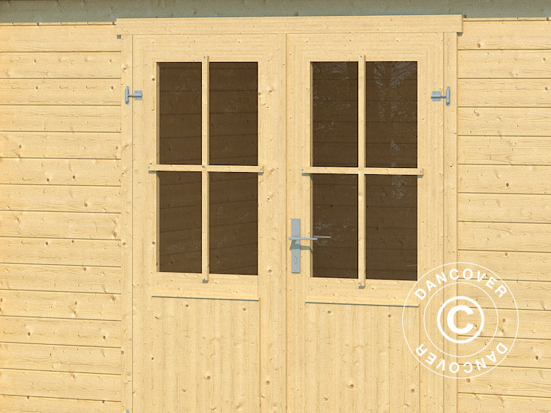 Redskabsskur i træ Tartu m/udhæng 4,81x2,92x2,11m, 28mm, 13,6m², Natur