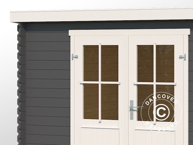 Redskabsskur i træ Tartu m/ halvtag 4,81x2,92x2,11m, 28mm, Mørkegrå